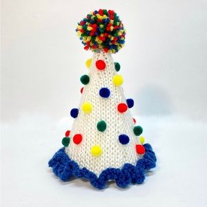 NWT Hand Knit Party Hat in Primary Colors with Neck Tie size Fits Most